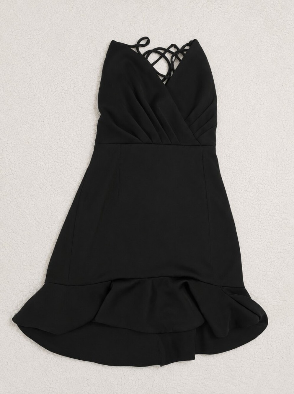 NBD Black Strappy V-Neck Ruffle Hem Mini Dress